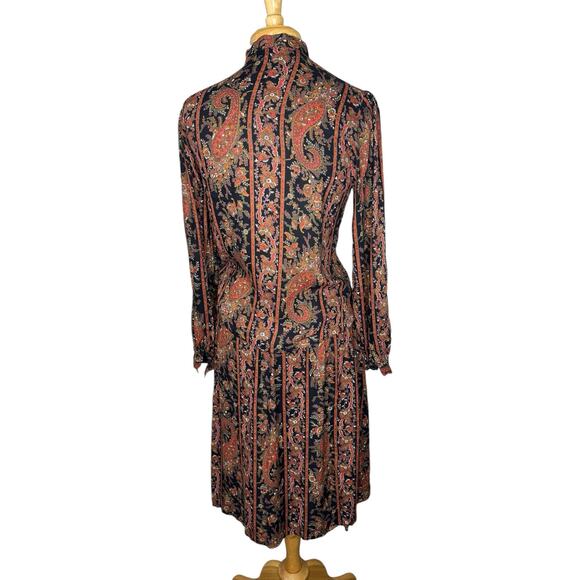JONES NEW YORK Vintage Black Fall Paisley Skirt Set Size 8 High Neck Asymmetric - Picture 3 of 13